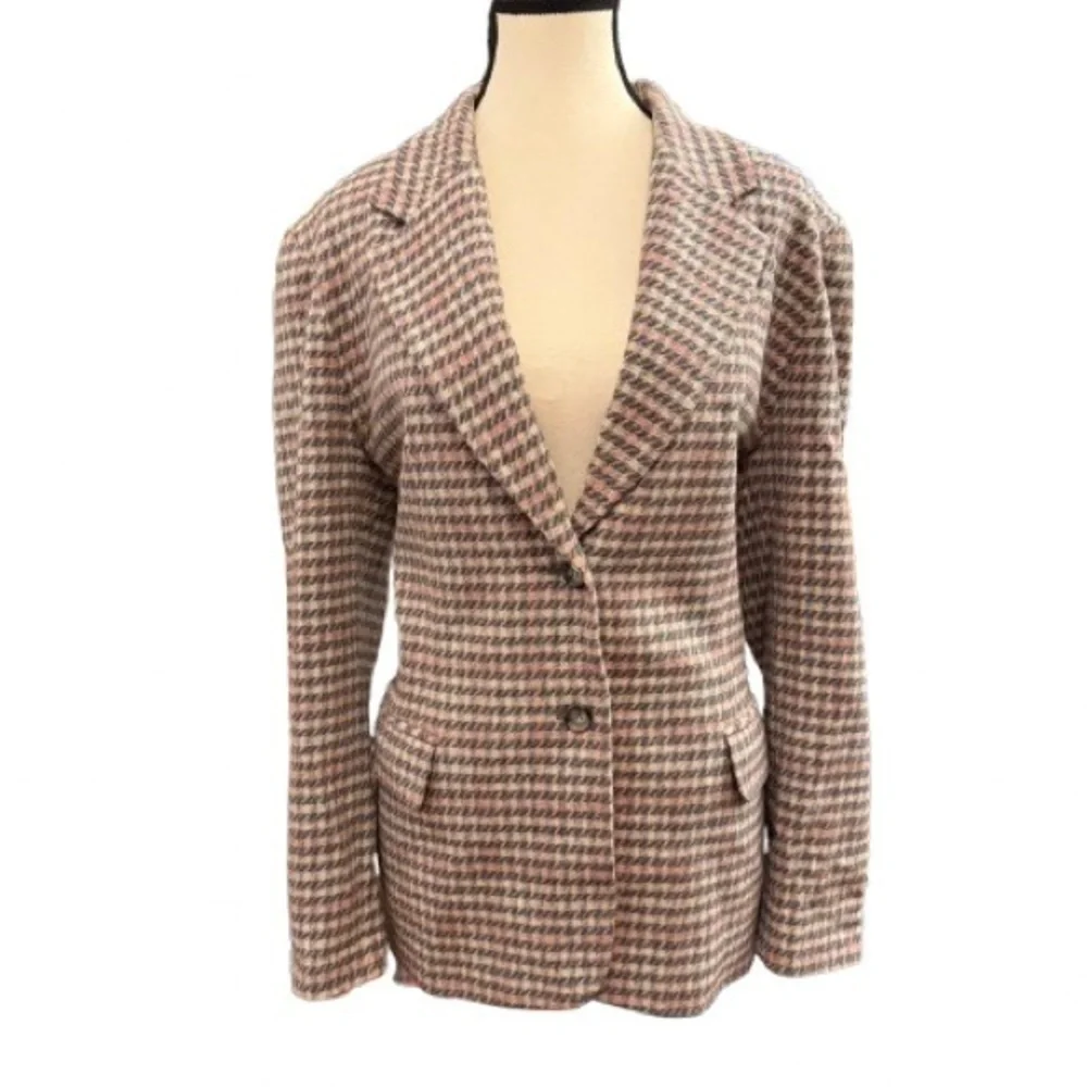 Vintage Pendleton Wool Blazer Size 14 -Pink & Gray Houndstooth plaid Made in USA - Picture 2 of 8